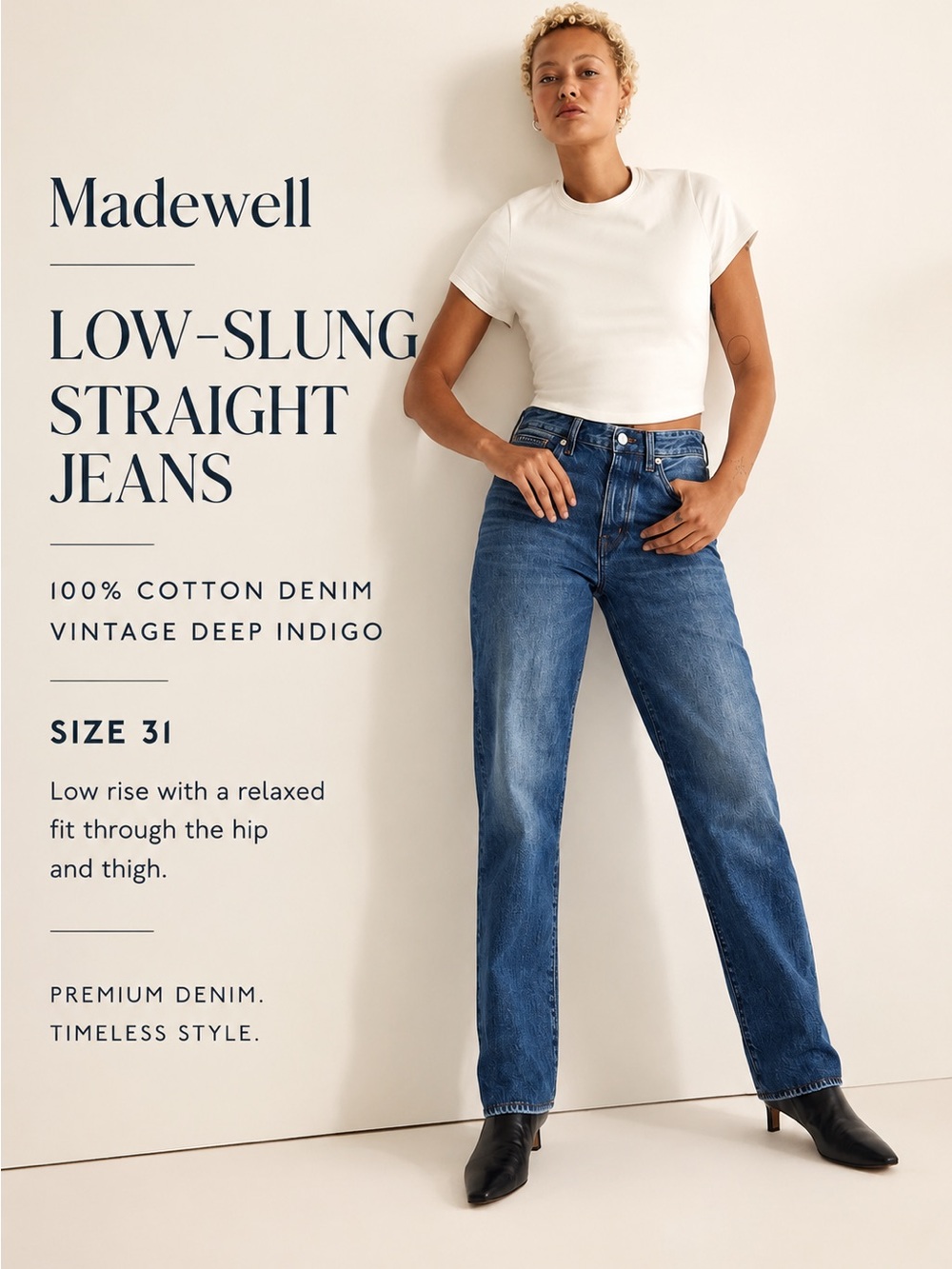Madewell Low-Slung Curvy Straight Jeans 100% Cotton Denim Size 31
